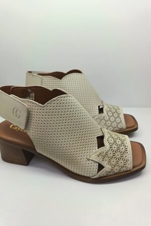 SANDALIA BOTIN MUJER COLOR BEIG CALADO PIEL