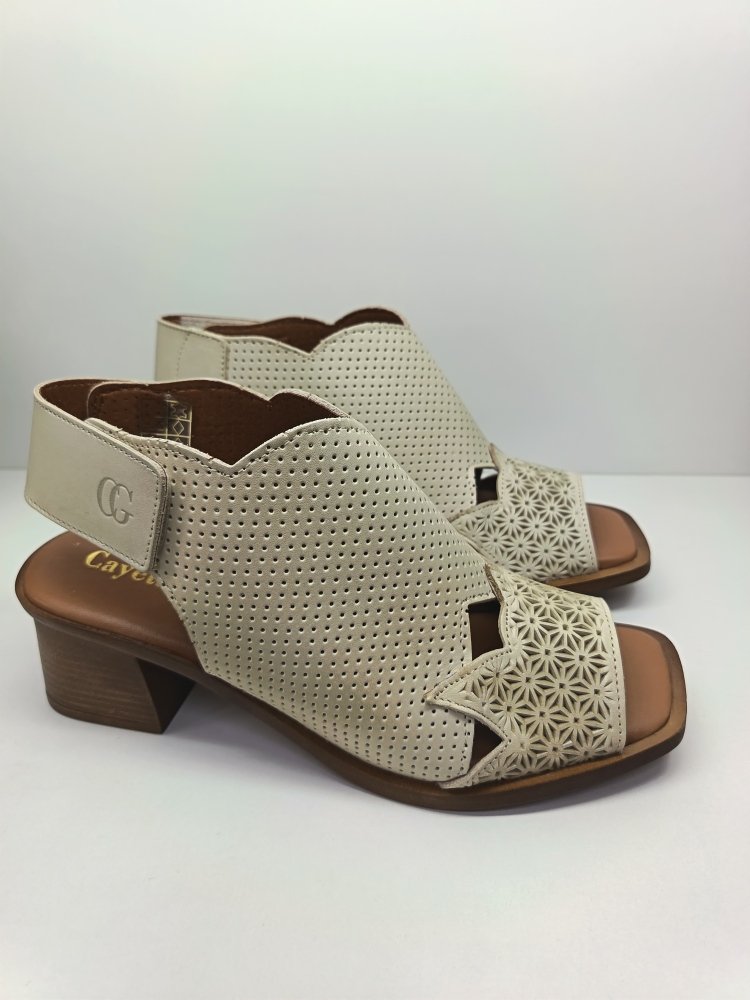 SANDALIA BOTIN MUJER COLOR BEIG CALADO PIEL